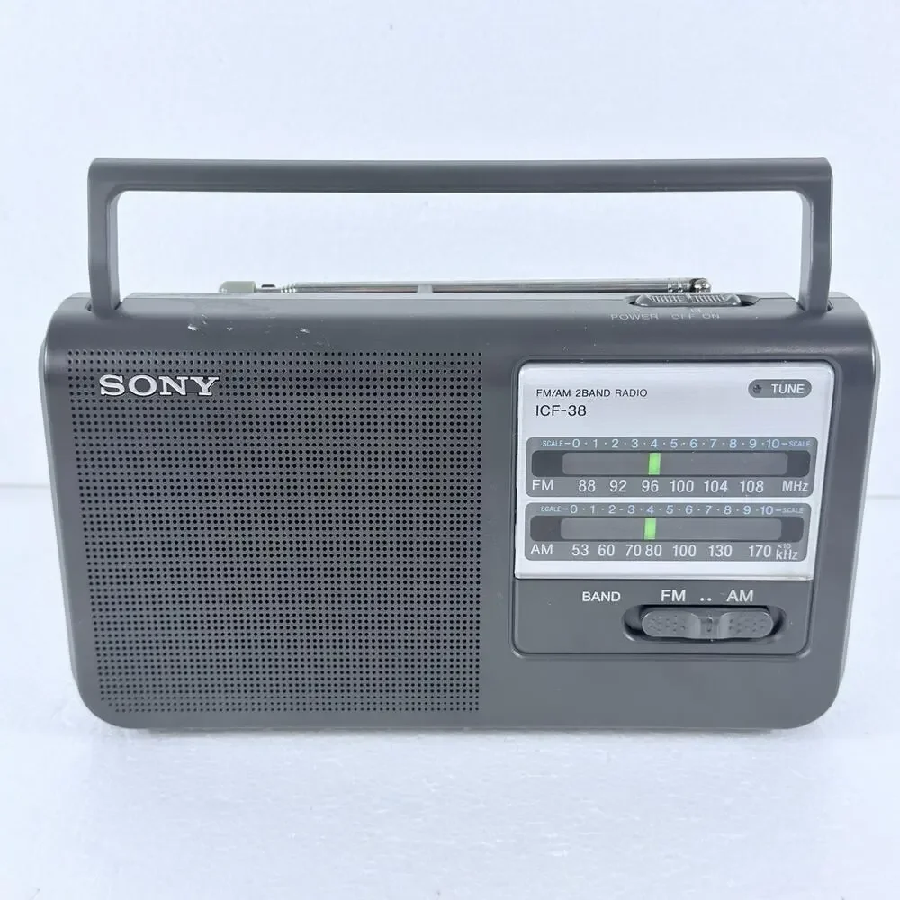 Sony ICF-38 Portable AM/FM 2 Band Radio Black AC Power Battery Tested Working